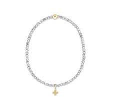 Bright Silver Faceted Hematite 2mm bead bracelet cross charm