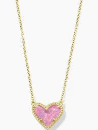 Ari Heart gold Pink iridescent glitter necklace