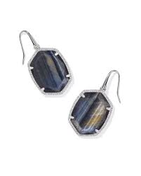 Daphne pave framed silver navy tigers eye earrings