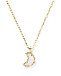 Moon Short Pendent Necklace Gold White Opalescent Resin
