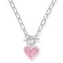 Ari Heart ENML Frame Chain Necklace Silver Pink Iridescent Glitter