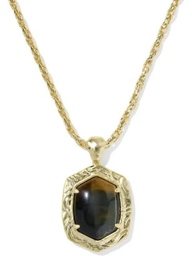 Daphne gold tiger stripe dark brown long necklace