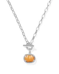 Pumpkin Link Chain Necklace Silver Orange Mop