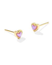 Ari mini heart gold bubblegum pink opal stud earrings