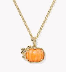 Pumpkin Long Pendent Necklace Gold Orange Mop