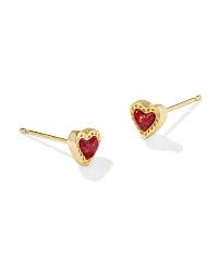 Ari mini heart gold red opal stud earrings