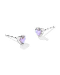 Ari mini heart silver bubblegum opal stud earrings