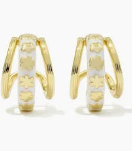 Jane gold white enamel huggie earrings