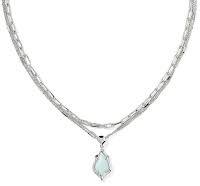 Adriana scalloped frame silver sea green multi strand necklace