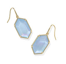Hallie Gold Sky Blue Pearl Drop Earrings