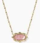 Elisa scalloped frame gold pink iridescent abalone necklace