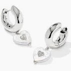 Sasha Heart Silver Pearl Huggie Earrings