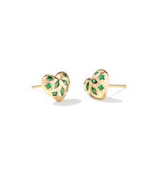 Holland Heart Gold Green Crystal Stud Earrings