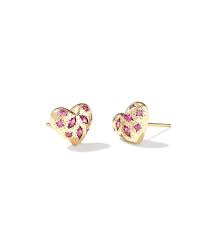 Holland Heart Gold Pink Crystal Stud Earrings