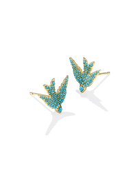 Melody Bird gold teal crystal stud earrings