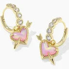 Ari Heart Arrow gold pink huggie earrings