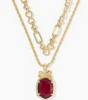 Daphne Bow Multi Strand Necklace Gold Dark Burgundy Illusion