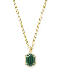 Daphne gold pave framed green malachite necklace