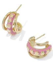 Jane gold pink enamel huggie earrings