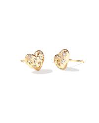 Holland Heart Gold White Crystal Stud Earrings