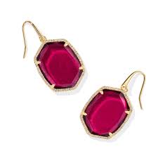 Daphne Pave Frm Drop Earrings Gold Berry Mica