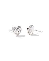 Holland Heart Silver White Crystal Stud Earrings