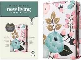 Bible NLT Compact Floral Garden Zippered Cloth