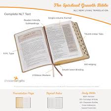 NLT Spiritual Growth Bible Golden Tan Thumb Indexed Double Ribbon  9 Point Font Size