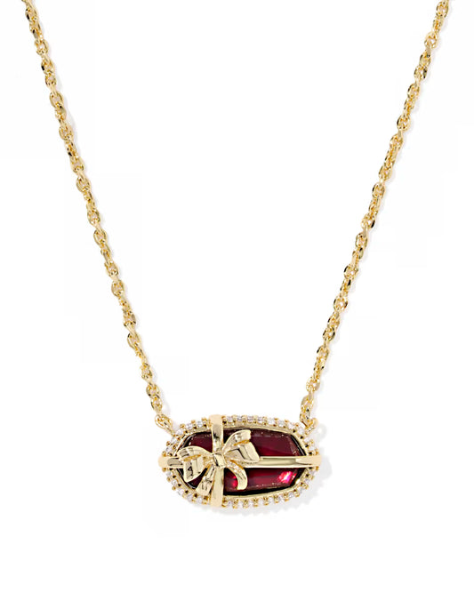 Elisa Bow Short Pendent Necklace Gold Dark Burgundy Illusion