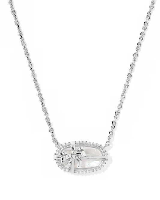 Elisa Bow Short Pendent Necklace Silver Iridescent Crystal Ivory Illusion