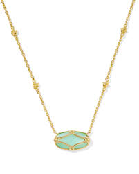 Elisa Lattice Frame Gold Light Green Necklace