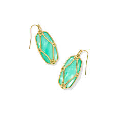 Elle Lattice Framed Gold Light Green Earrings