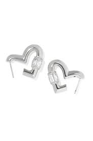 Emery heart silver white crystal hoop earrings