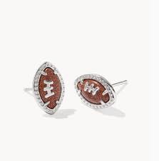 Football silver goldstone stud earrings