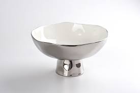 Footed Bowl silver and white