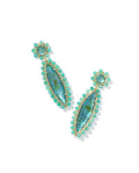 Genevieve beaded gold deep aqua illusion earrings