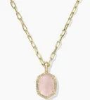 Daphne pave gold rose quartz pendant necklace