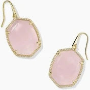 Daphne pave gold rose quartz drop earrings
