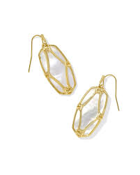 Elle Lattice Framed Gold Ivory Pearl Earrings