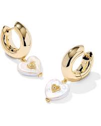 Sasha Heart Gold Pearl Huggie Earrings