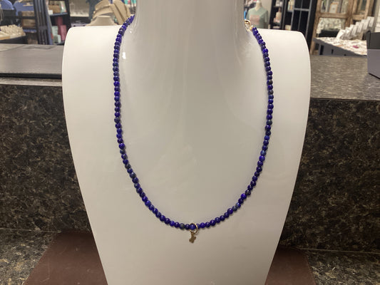 Cross charm gold lapis 15" choker necklace