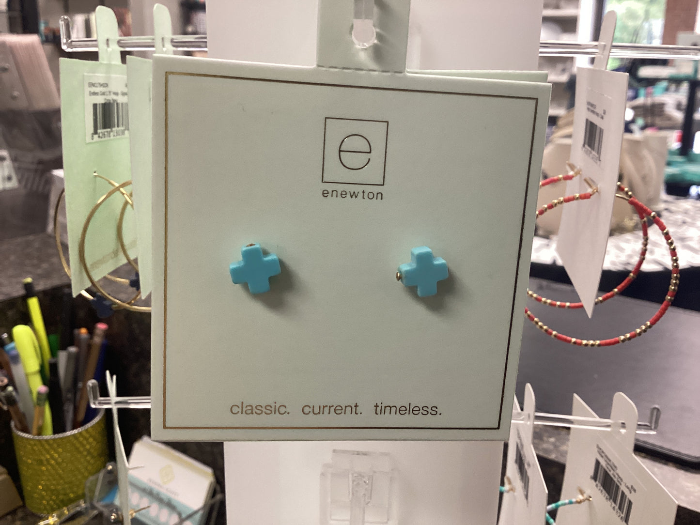 Cross Gold Turquoise stud earrings