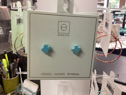Cross Gold Turquoise stud earrings