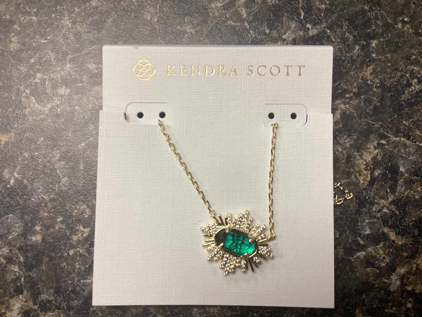 Grayson sunburst framed pendant gold green glass