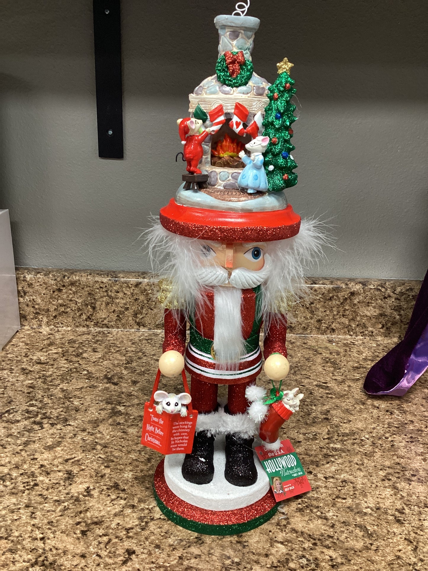 Hollywood Stockings on fireplace nutcracker