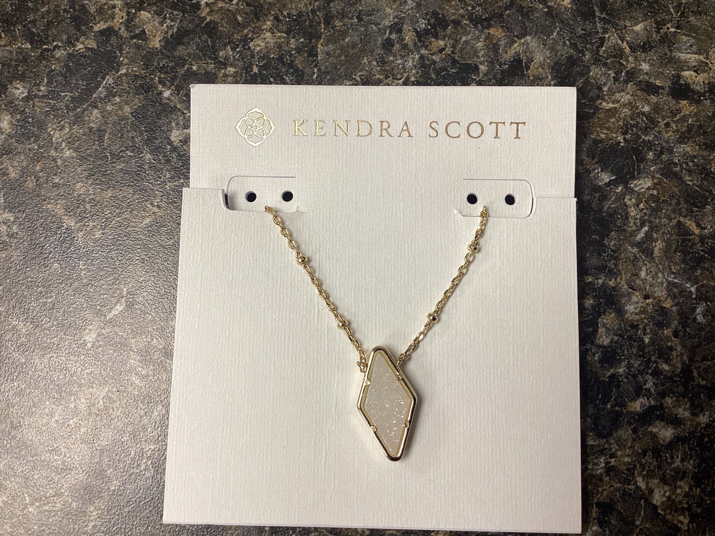 Kinsley short pendant necklace Gold iridescent drusy
