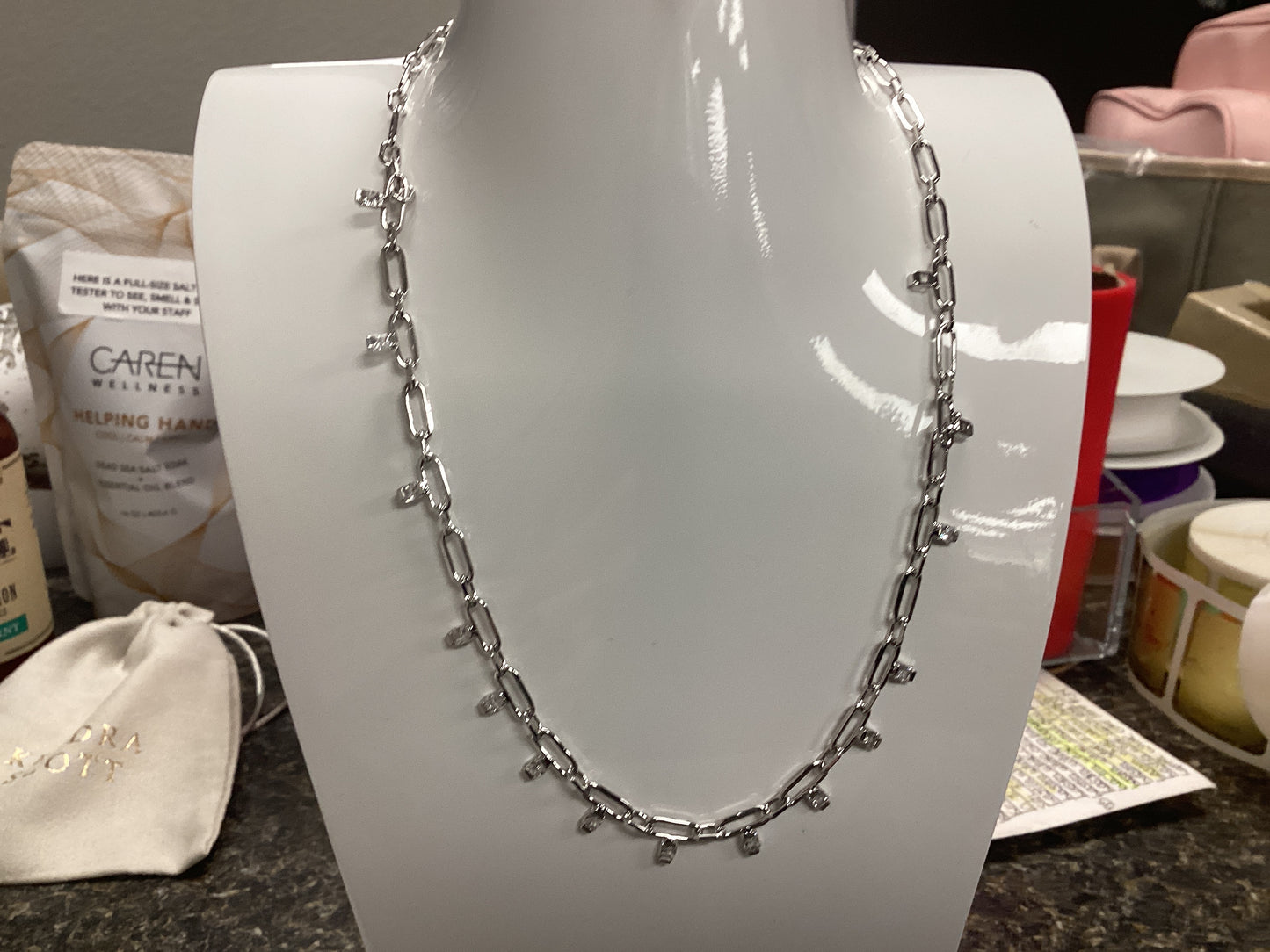 Lindy crystal chain necklace Rhod white crystal