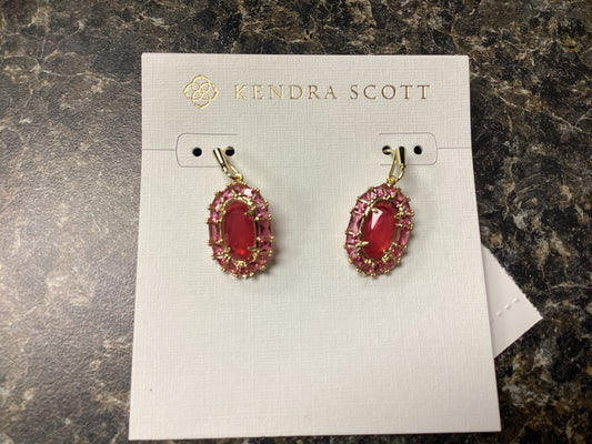 Lee crystal framed drop ear Gold raspberry illusion