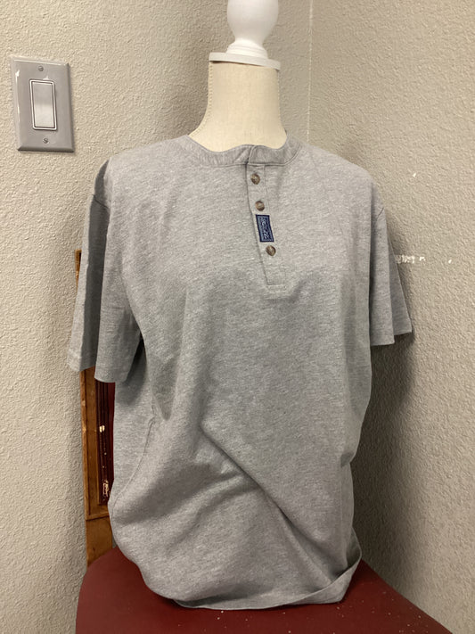 Henley - Heather Gray - Short Sleeve Large Shirt