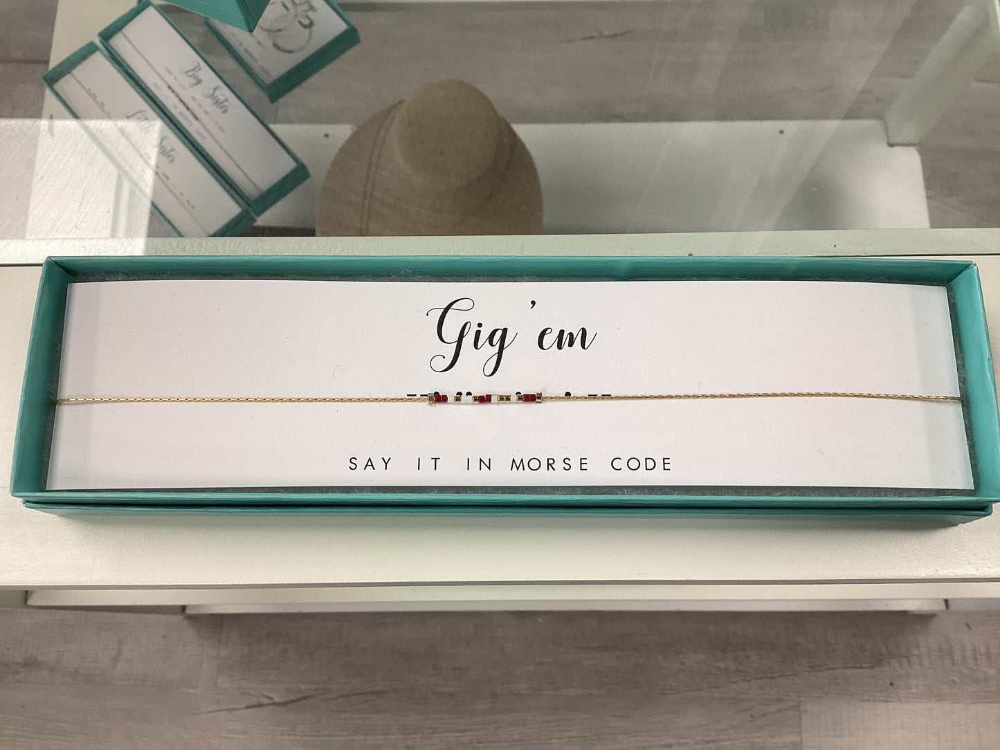 Gig Em Morse code necklace